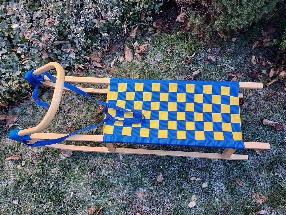 Sáně dřevěné modro žlutá - 2