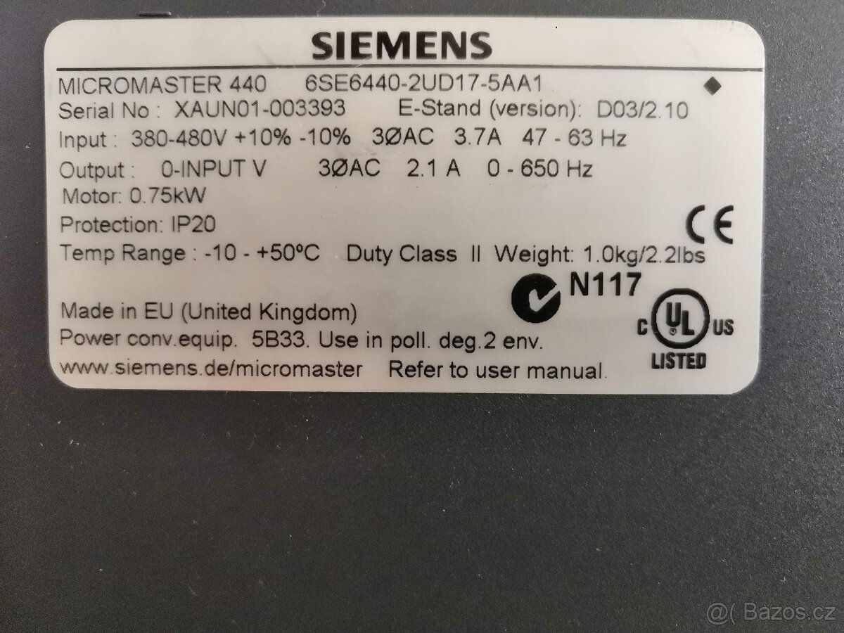 Prodám frekvenční měnič Simens Micromaster 440 - 2