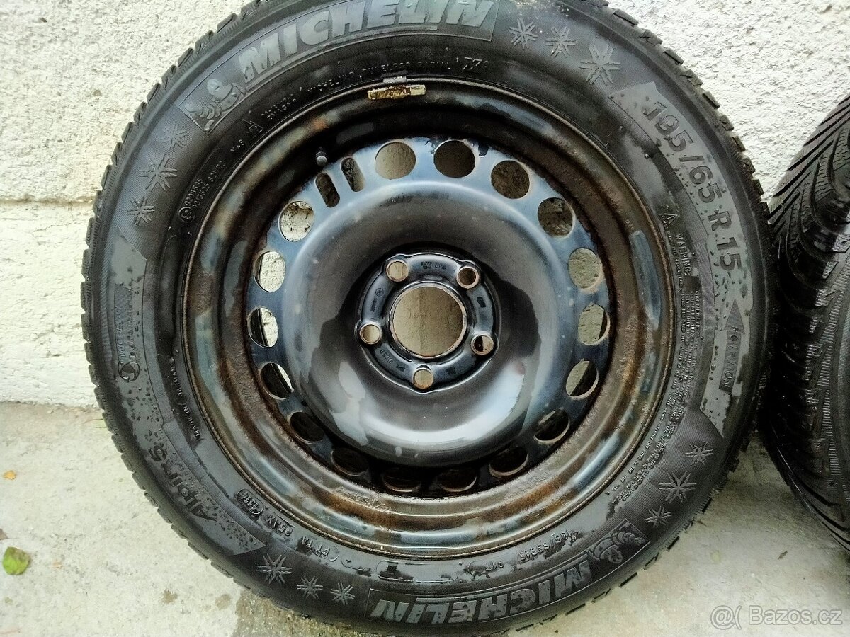 Ocelová kola 6,5J x 15, 5x110, ET 35, zimní pneu 195/65 R15 - 2