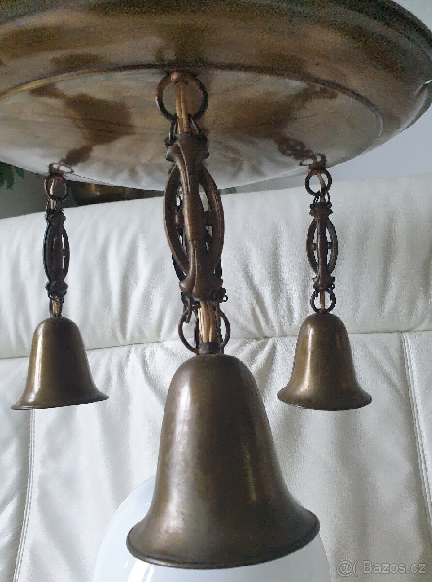 Starožitný lustr mosaz / stropnice / kalíšky koule - 2