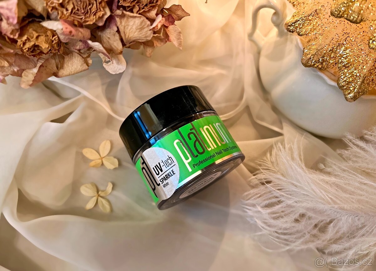 UV-LED PLATINUM Modelážní Gel Stř.Hustý SPARKLE White 50g - 2