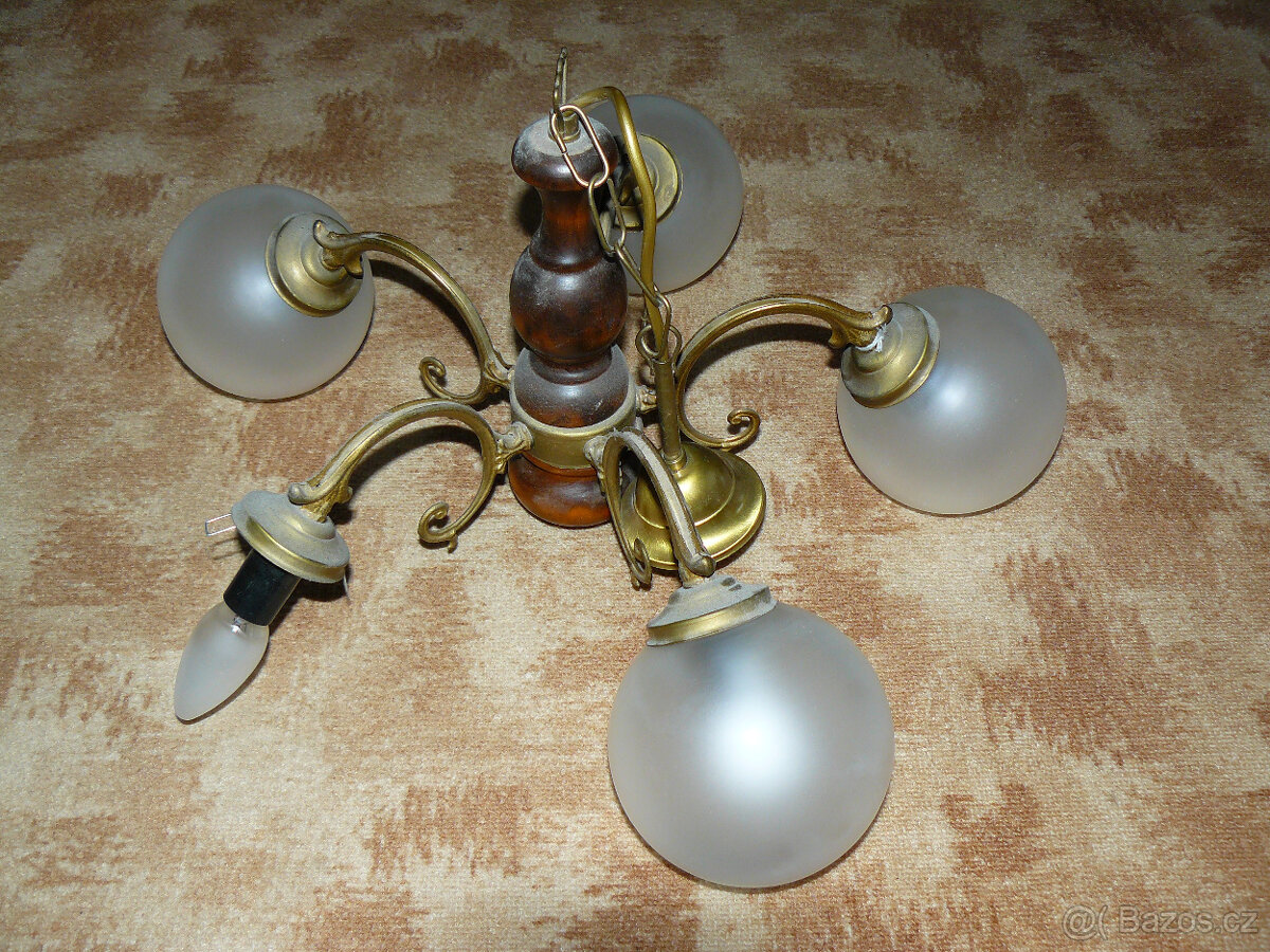 Lustr dřevěno kovový, retro - 2