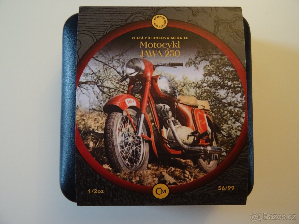Zlatá půluncová medaile - mince Motocykl JAWA 250 proof - 2