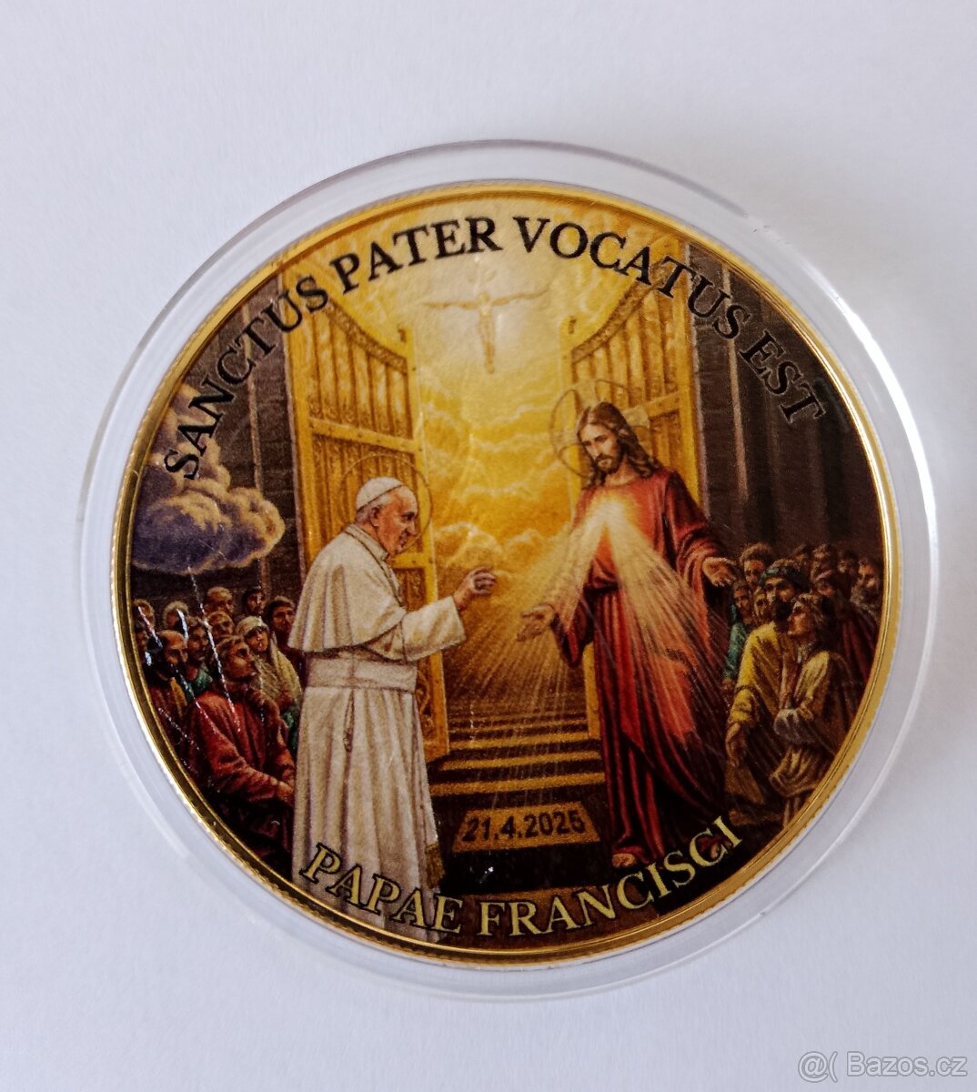 SStříbrná mince papež František zdobena zlatem, kolorovaná - 2