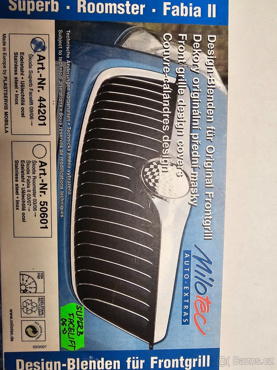 Škoda Superb Facelift 06- chromove kryty masky - 2