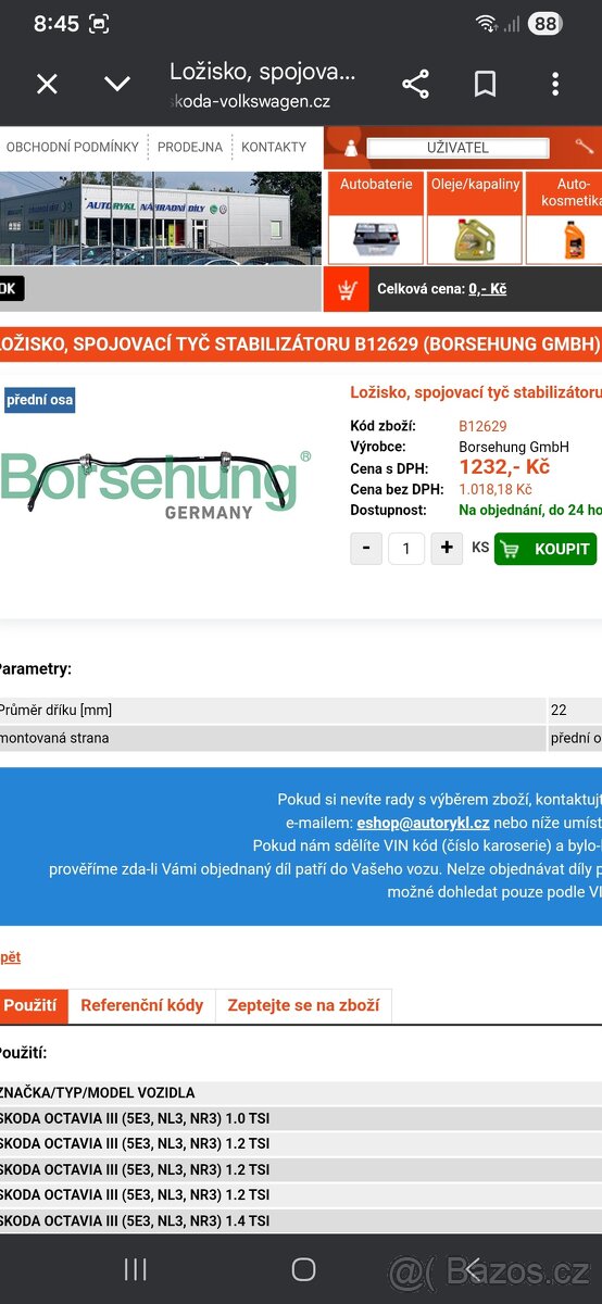 Stabilizační tyč škoda,vw - 2