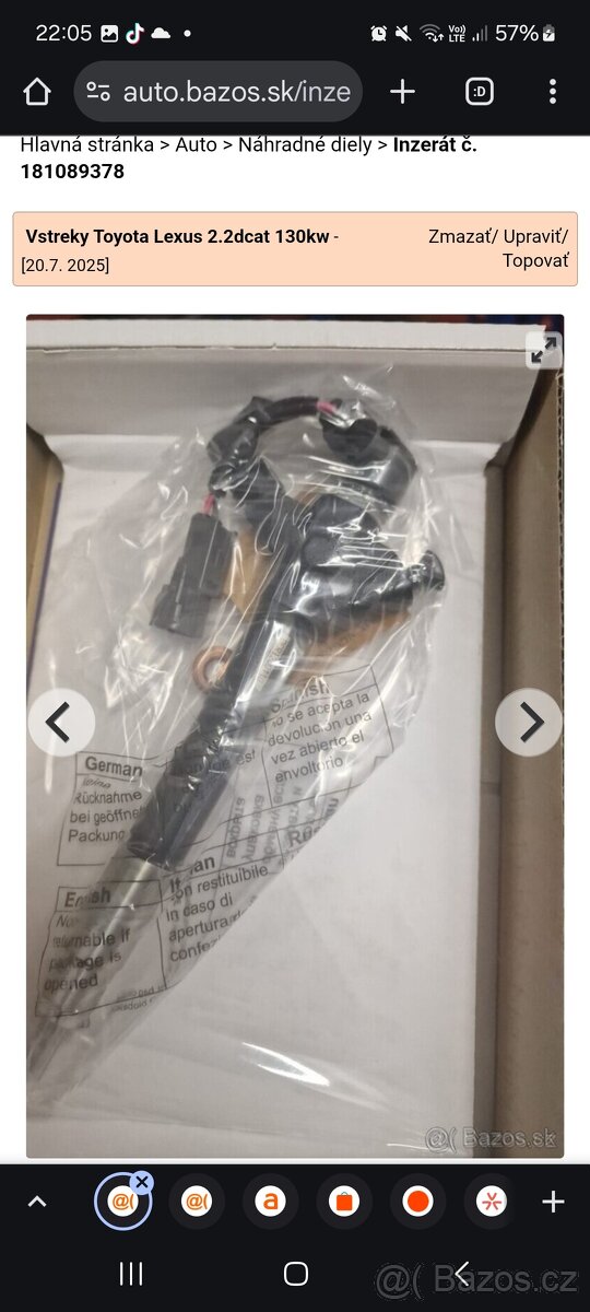 Vstriky NOVE na Toyota 2.2DCAT 130kW Lexus - 2