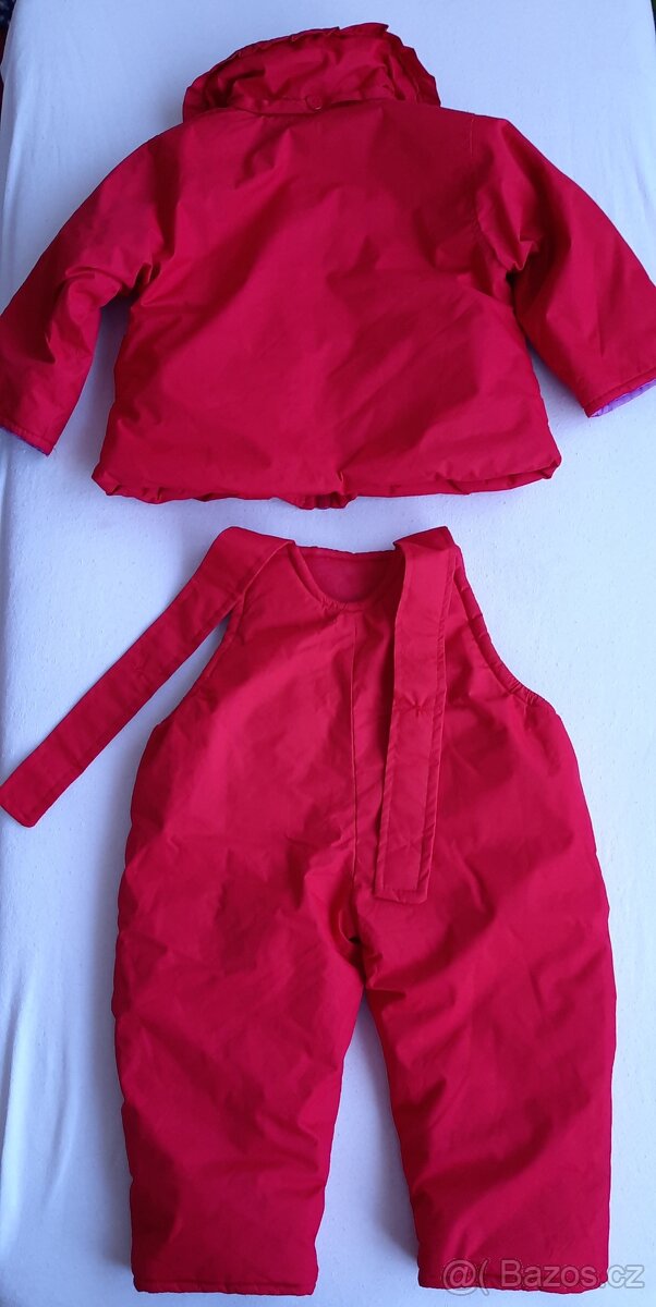 Dívčí zimní set Bunda + kalhoty s laclem červený - 2