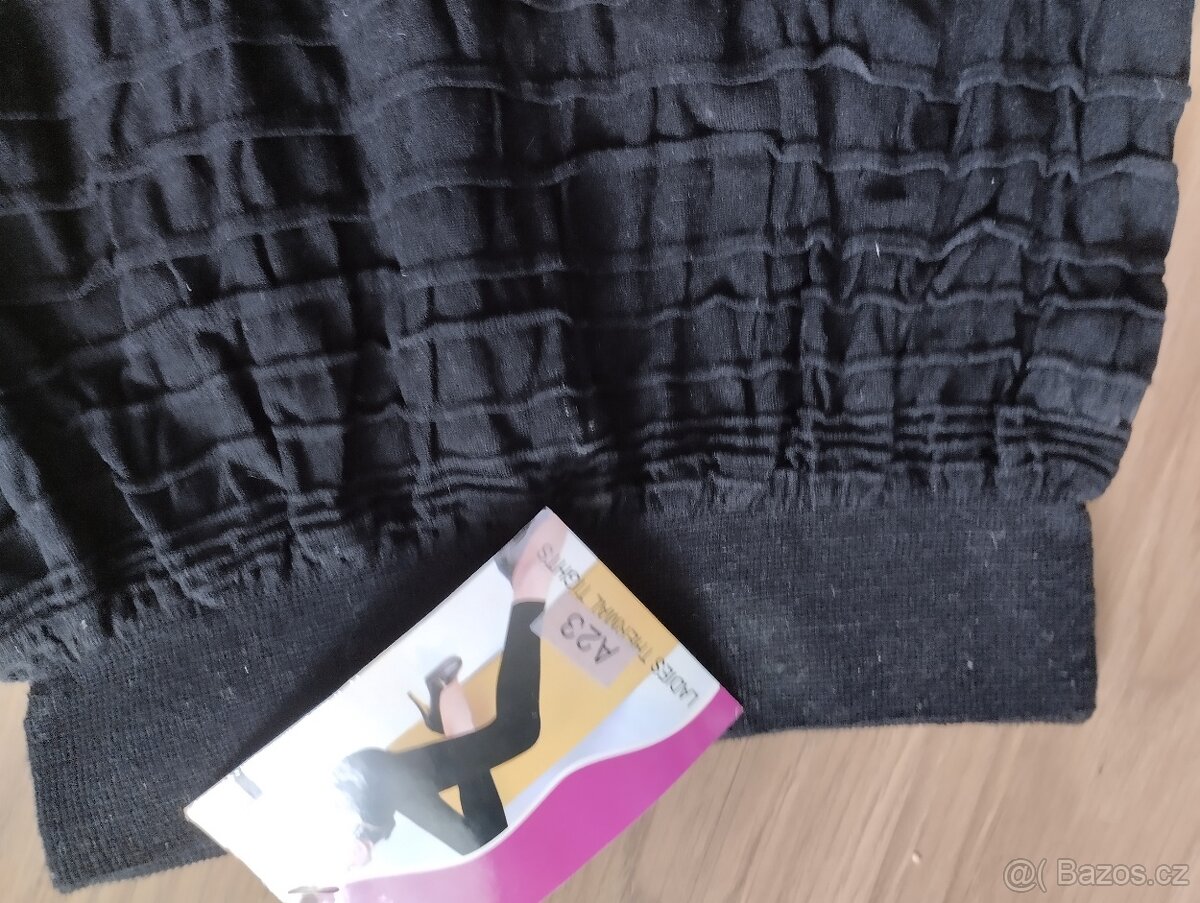 Nové elastické černé kalhoty s vyšitou sukýnkou - 2