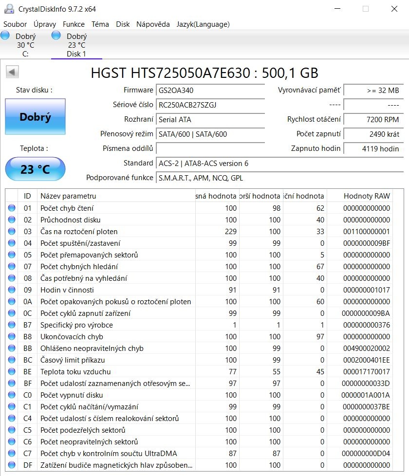 HDD disk HGST 2.5" - 500GB – 7200 otáček - 2