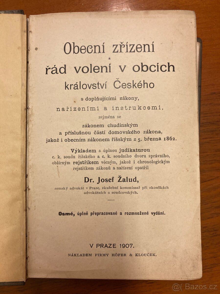 Kniha z roku 1907 Obecní zřízení rád volení v obcích - 2