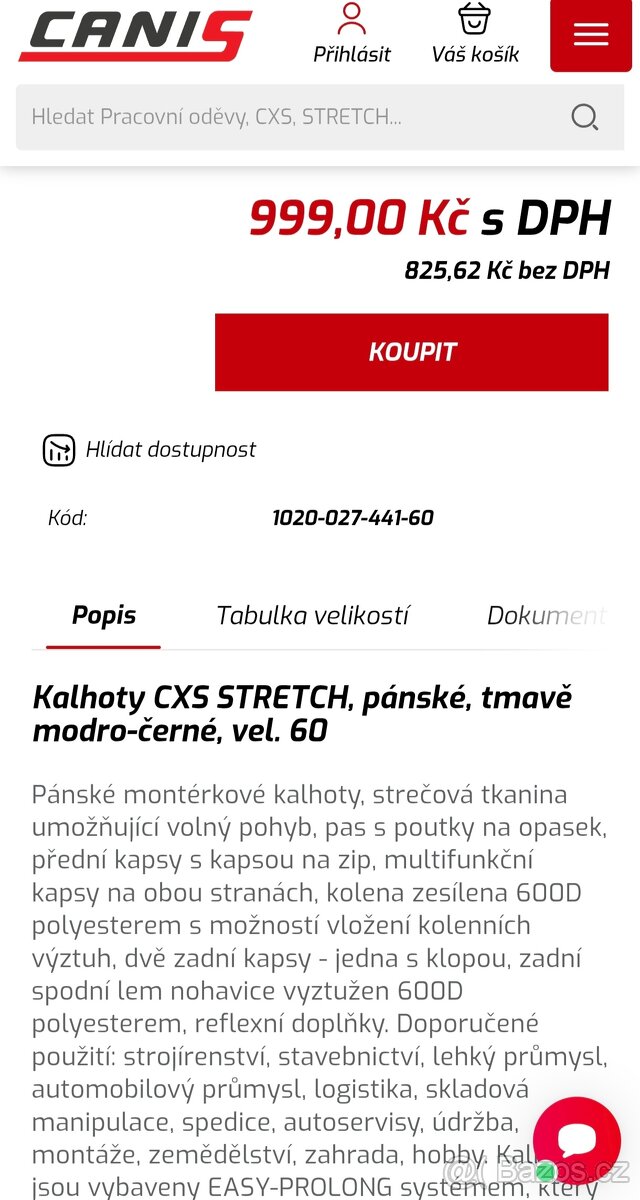 CXS kalhoty - 2