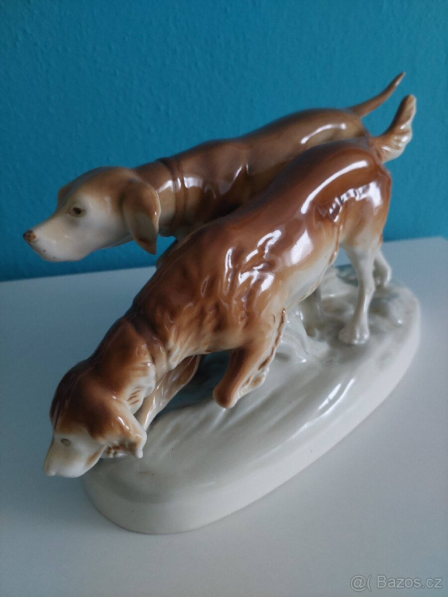 Retro porcelanova soska lovecti psi ROYAL DUX - 2