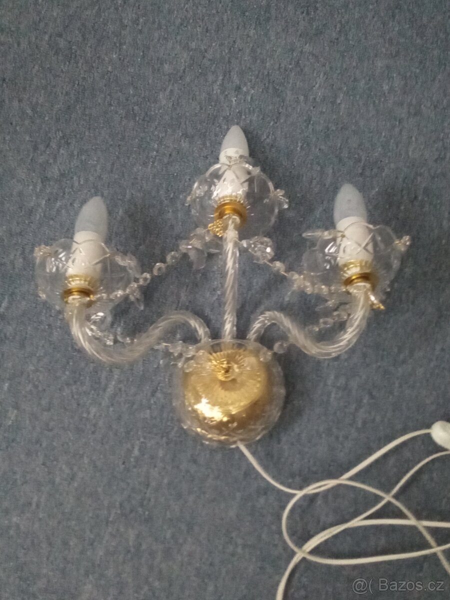 Starožitný - Křišťálový lustr a nástěnné svítidlo - set - 2