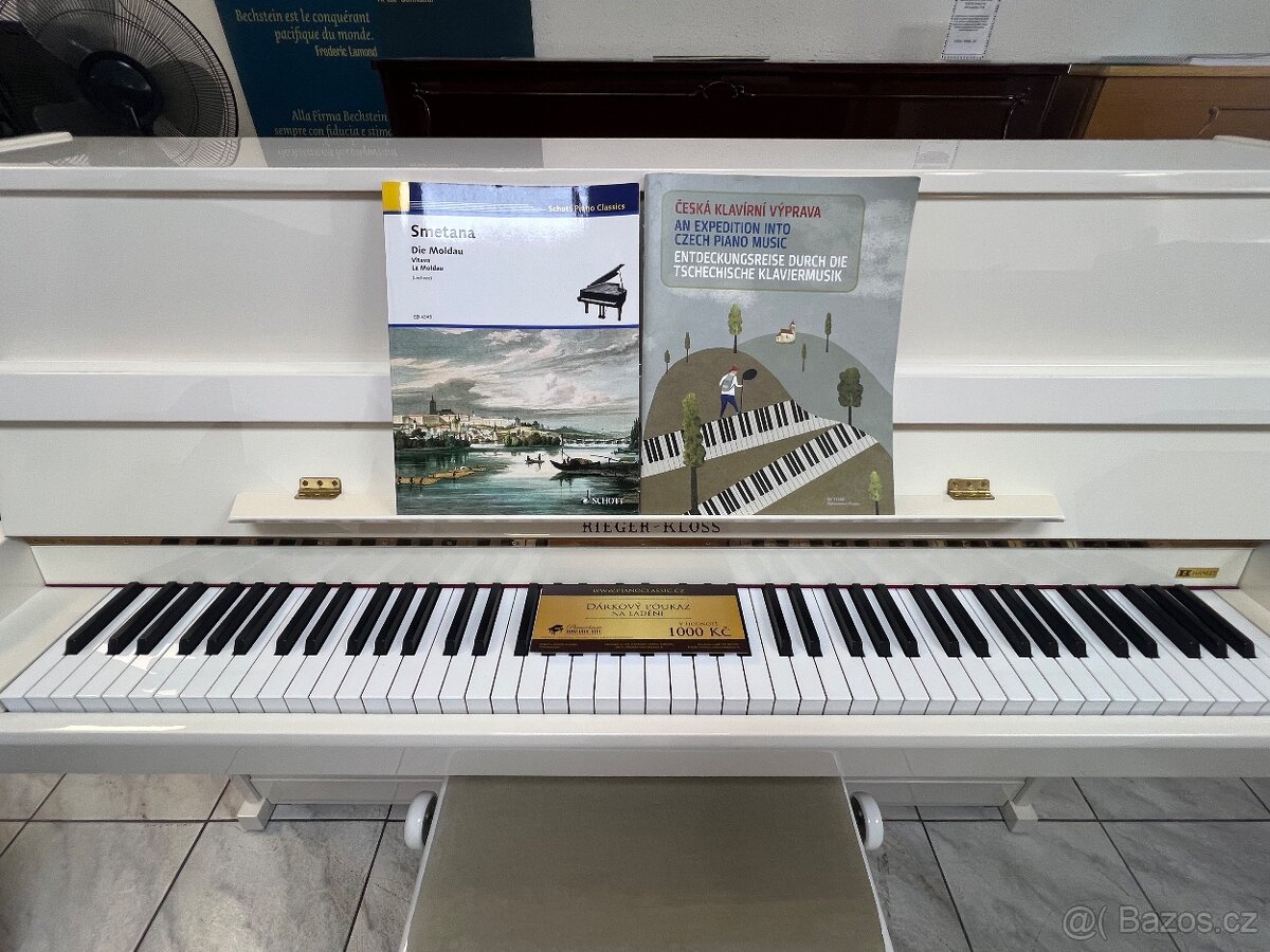Bílé pianino Reiger Kloss se zárukou 5 let, doprava zdarma. - 2