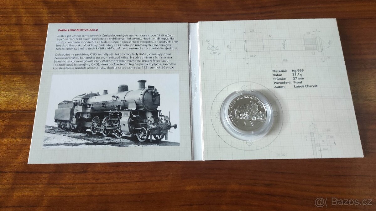 Stříbrná mince Na kolech - Parní lokomotiva 365.0 proof - 2