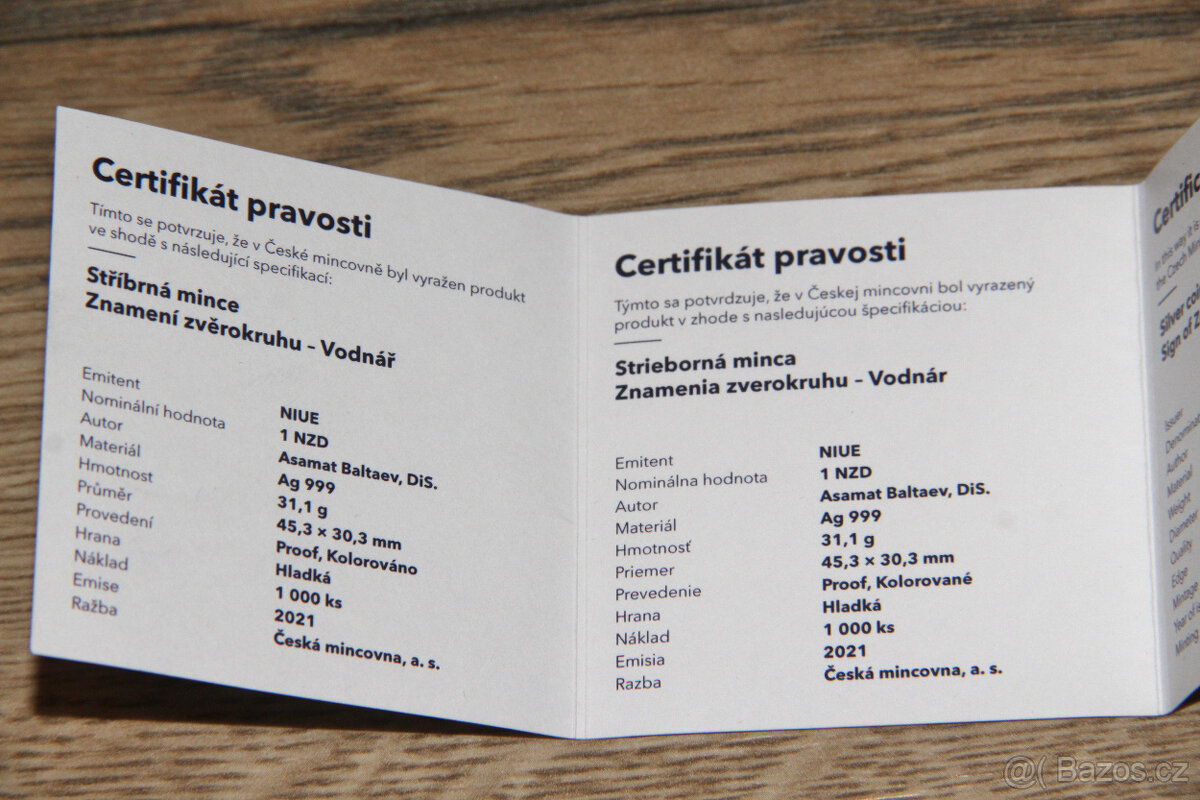 Stříbrná mince Znamení zvěrokruhu - Vodnář - 2