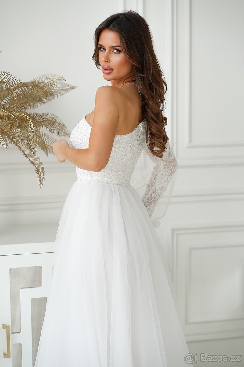 Nádherné svatební šaty na jedno rameno velikost 34. - 2