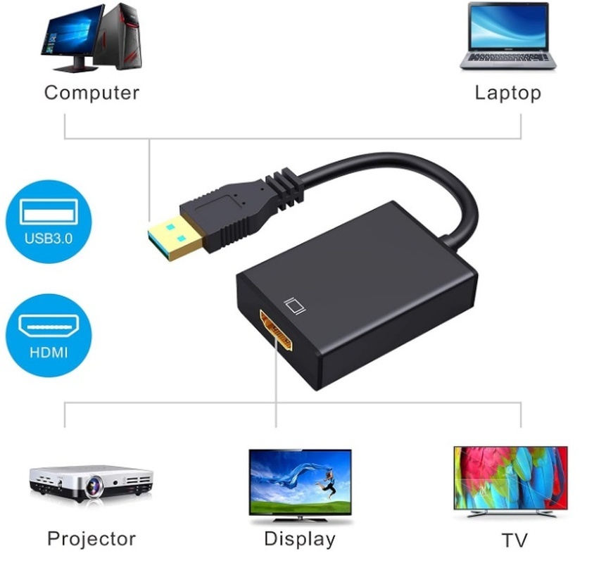 USB na HDMI audio video adaptér, HD 1080P - 2