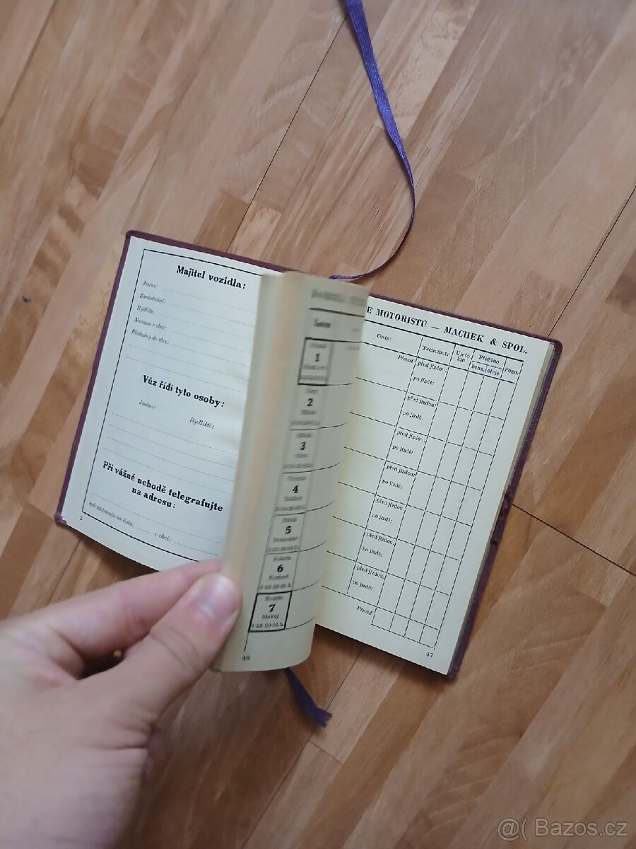 Máchův cestovní deník pro motoristy rok 1936 - 2