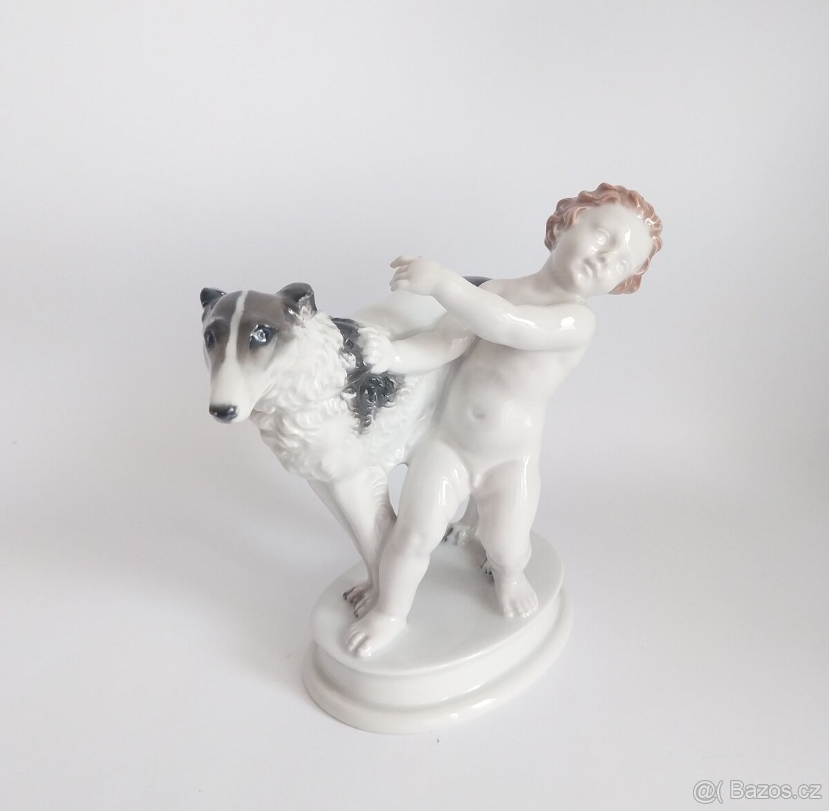 Starožitná porcelánová figura - putto a barzoj - Rosenthal - 2