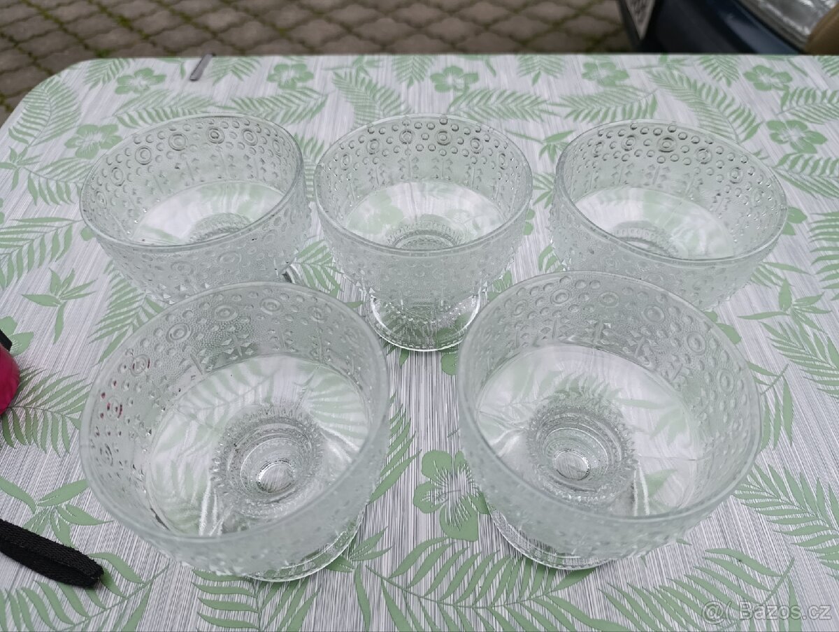 5x skleněná miska Riihimäen Lasi Grapponia. - 2