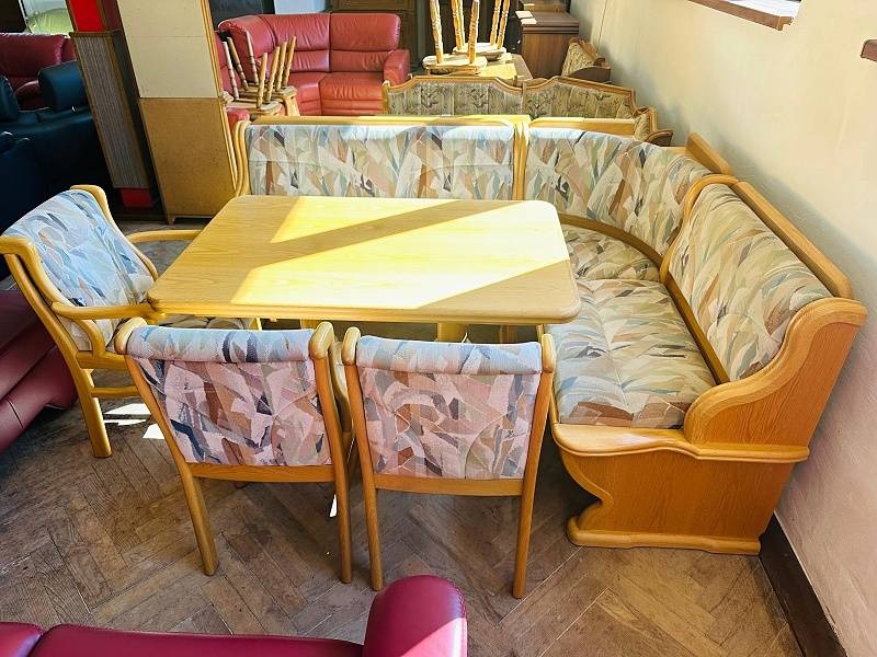 889 Rustikální jídelní set rohová lavice rozkládací stůl - 2