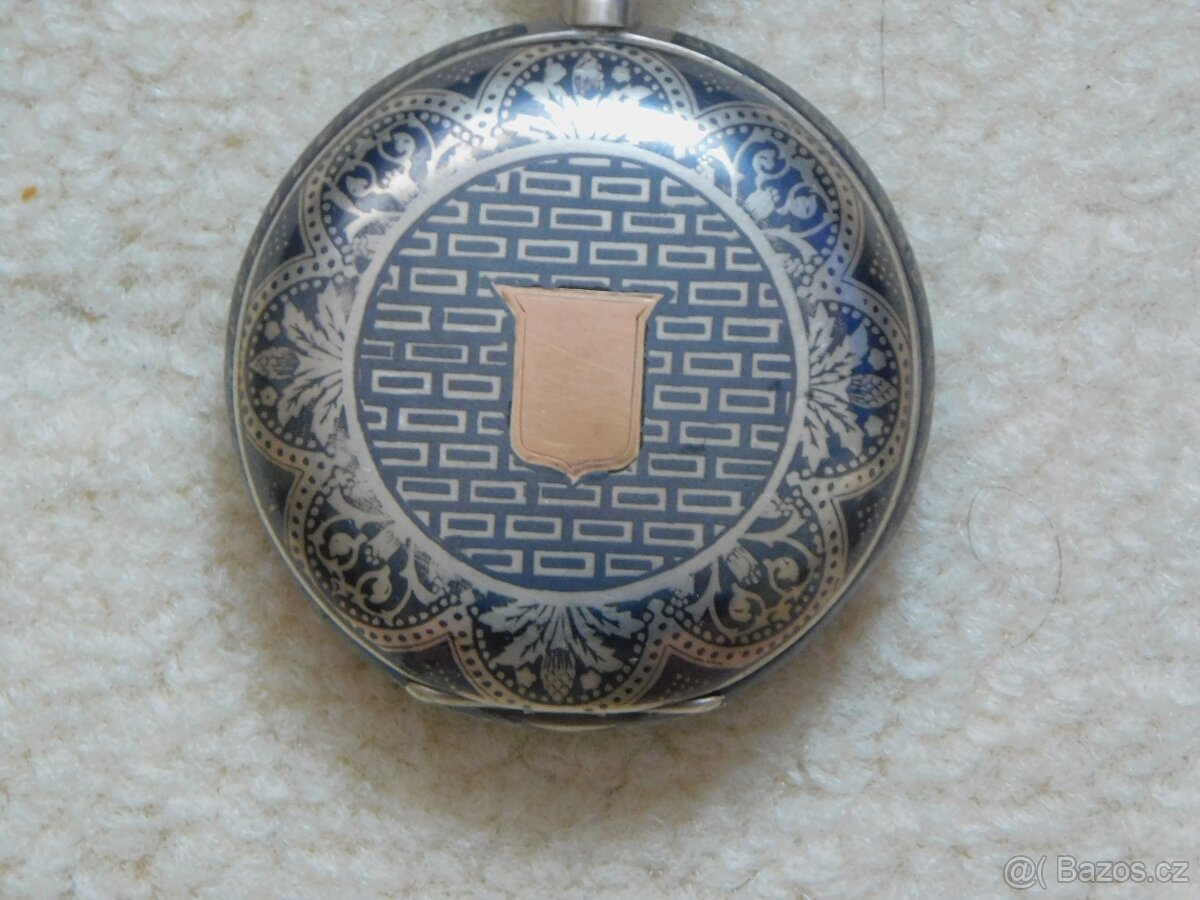 Celostříbrné tulou zdobené tříplášťové raritní kapesní hodin - 2