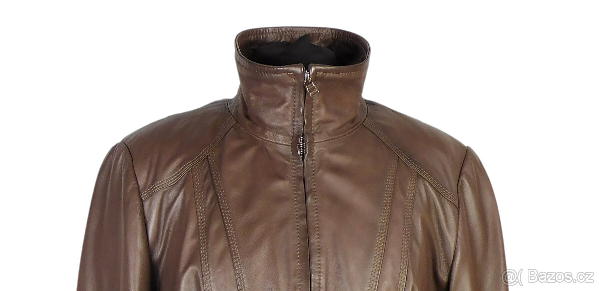 Kožená měkká dámská zateplená hnědá bunda MARBET v.XL - 2