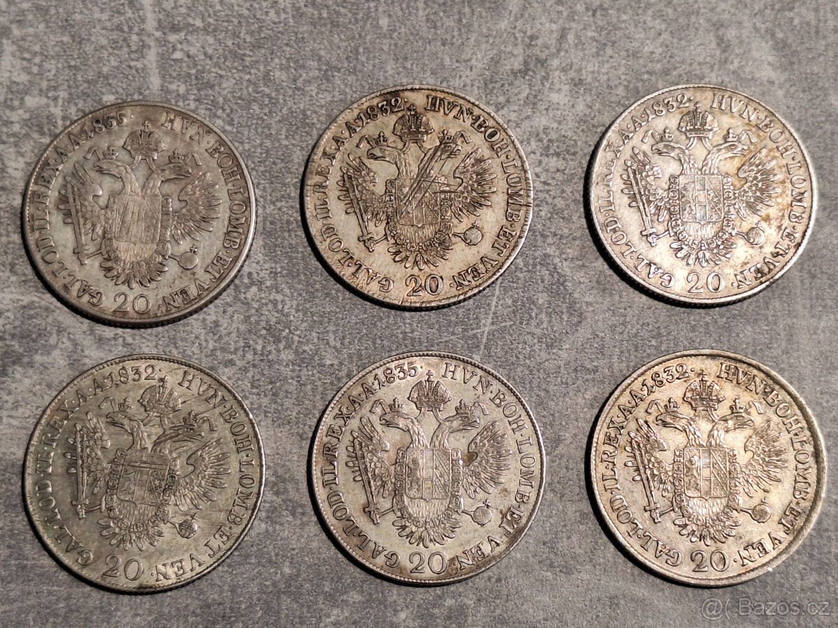 Stříbrné 20 krejcary 6 ks - 2