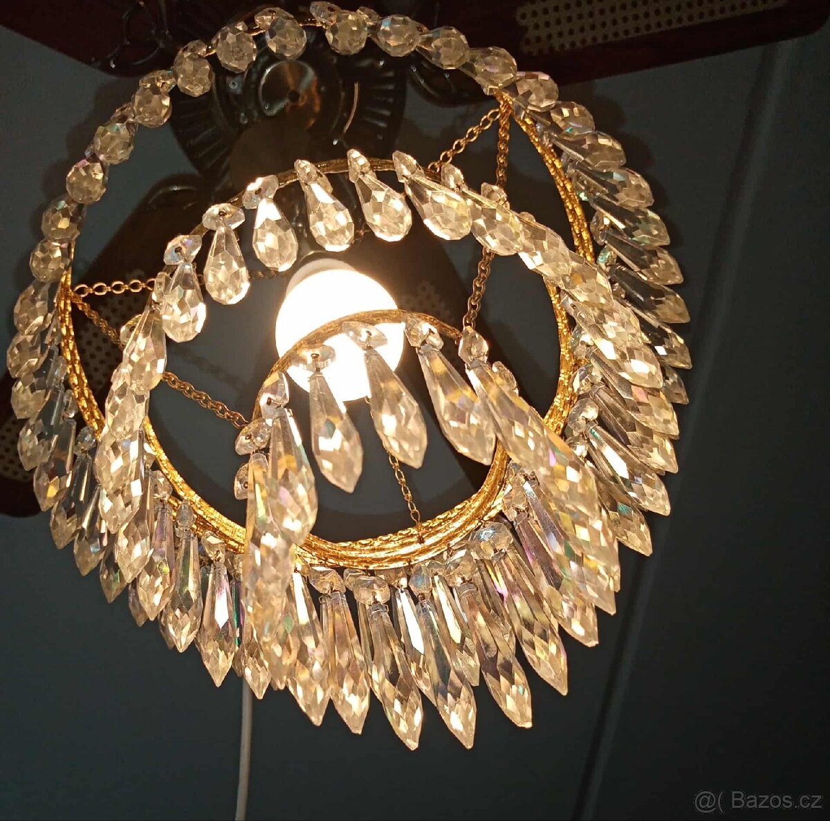 Retro starožitný křišťálový lustr, Železnobrodské sklo K.P. - 2