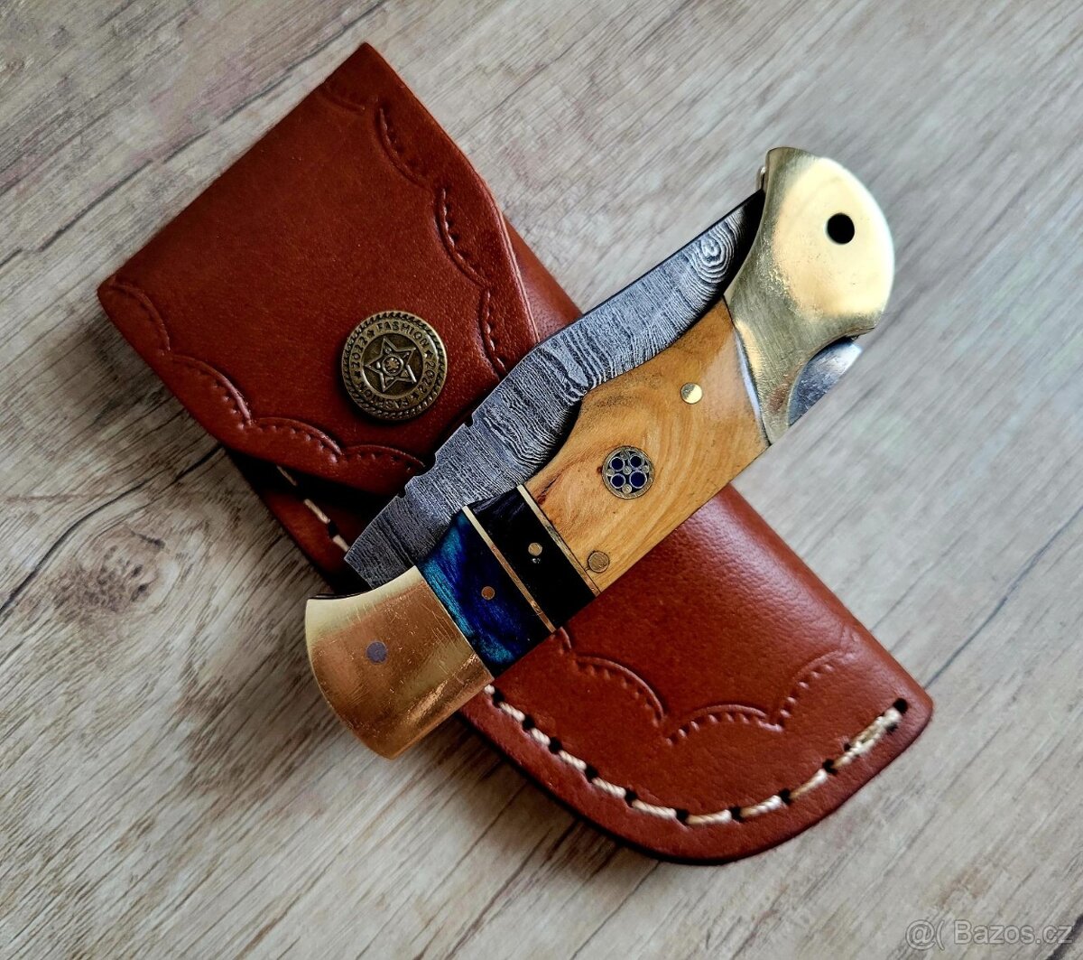 kapesní Damaškový nůž 4ROW A+ 16,5 cm s koženým pouzdrem - 2