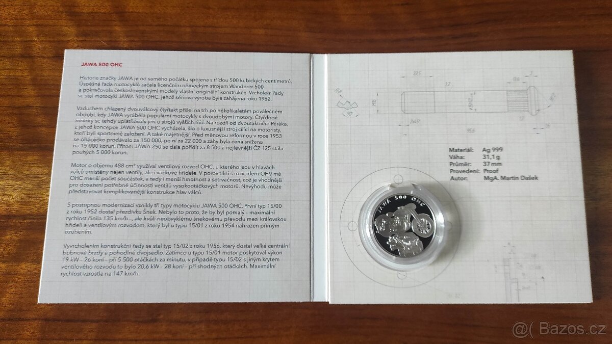 Stříbrná mince Na kolech - JAWA 500 OHC - 2