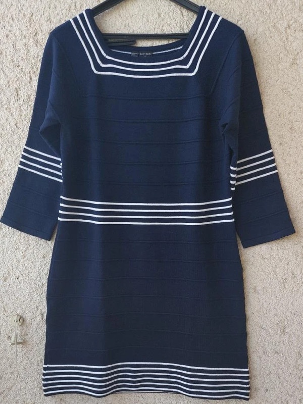 Úpletové modré šaty s proužky - Bodyflirt - vel. 44 - 2