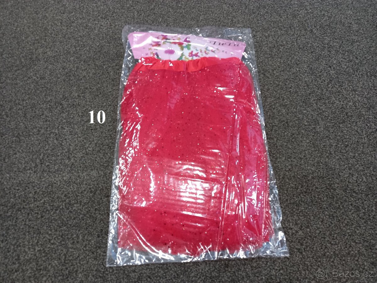 Tylová tutu sukně, cca 7-11 let, červená s flitry - 2