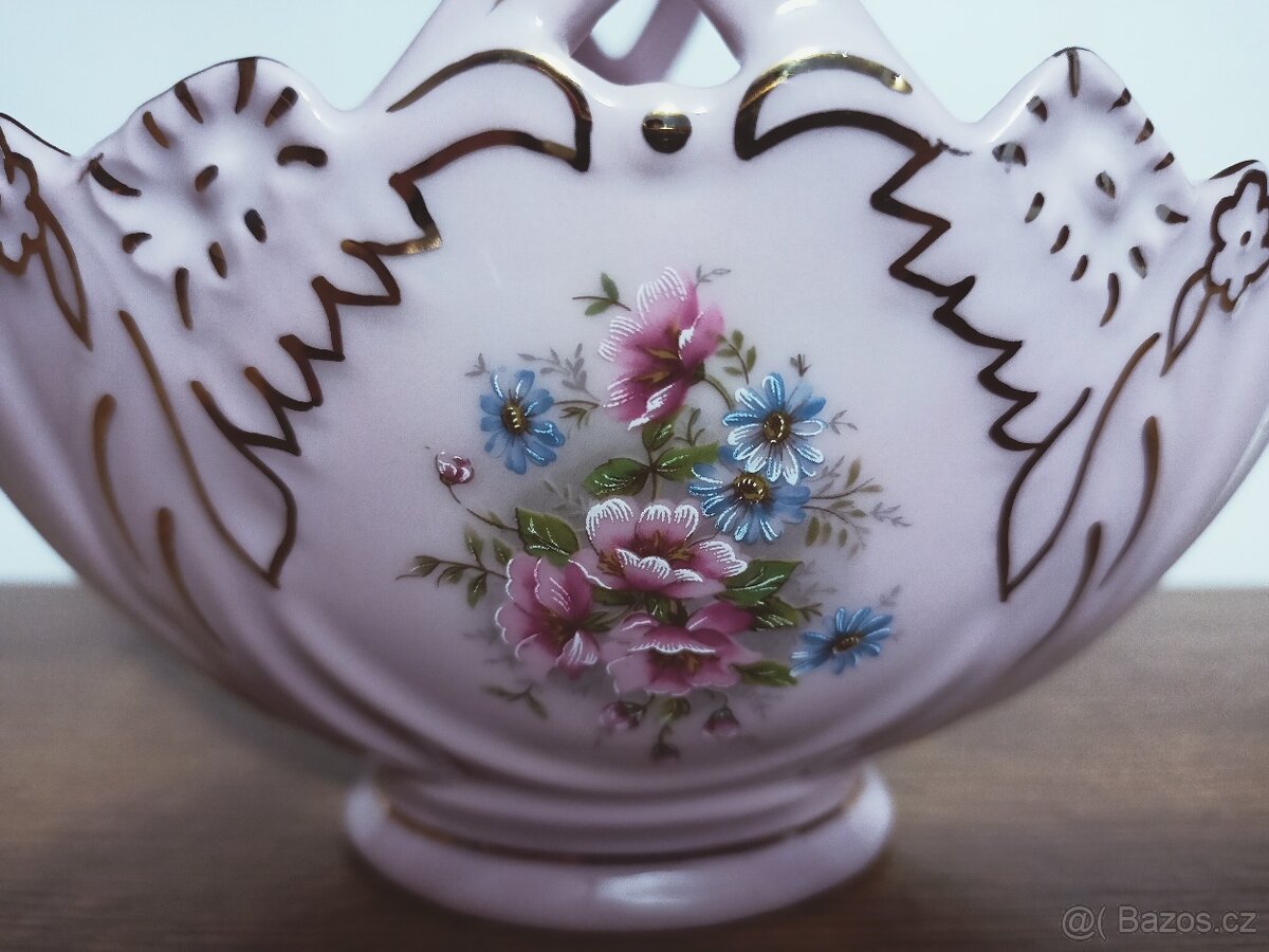 košík z růžového porcelánu 14 karát. zlato - 2