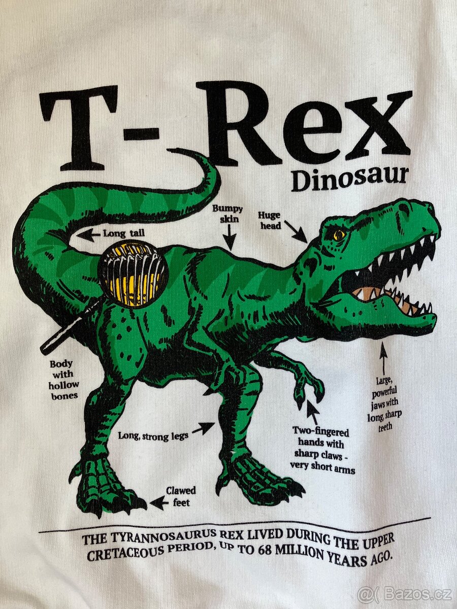 Mikina dinosaur bílá 110/116 H&M - 2