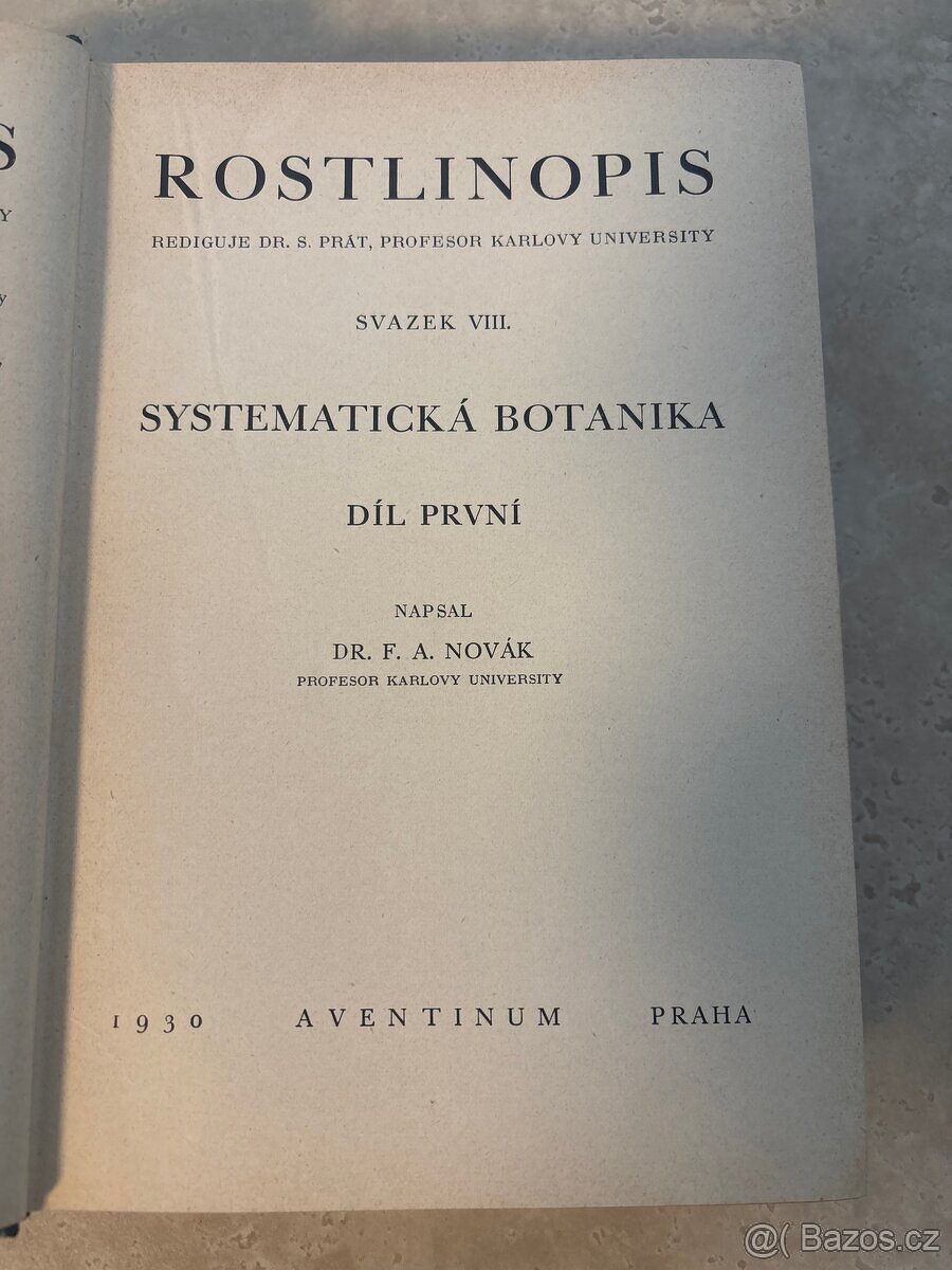 Kniha Systematická botanika I - Dr.F.A. Novák 1930 - 2