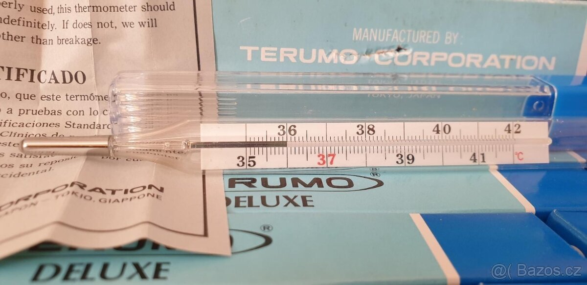 RTUŤOVÝ TEPLOMĚR NORMOVANÝ TOKYO JAPAN TERUMO DE LUXE -NOVÝ - 2
