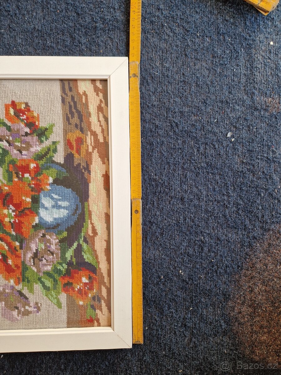 Vyšívaný obraz s květinami - 2