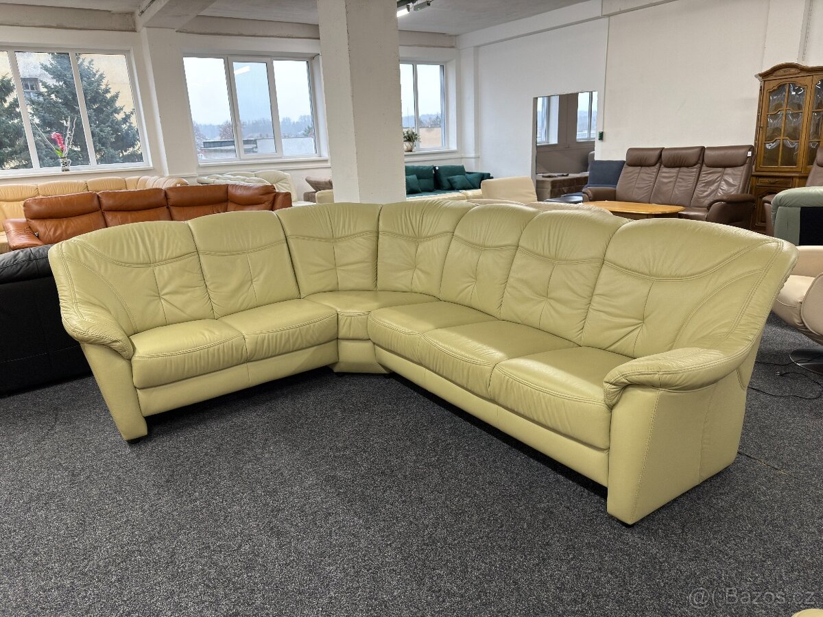 Rohová sedací souprava s taburetem - kožená - 2