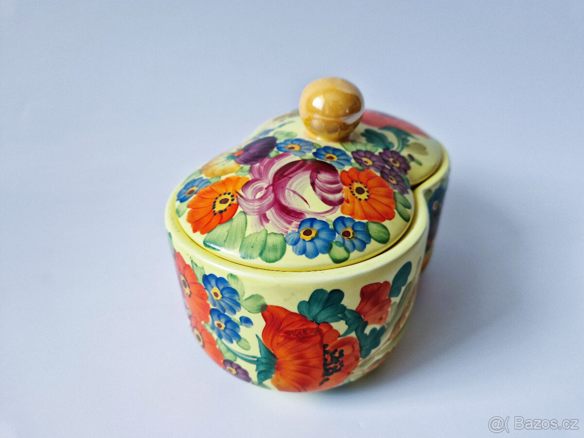 Stará keramická dóza ruční malba asi malírna Klenčí 30léta - 2