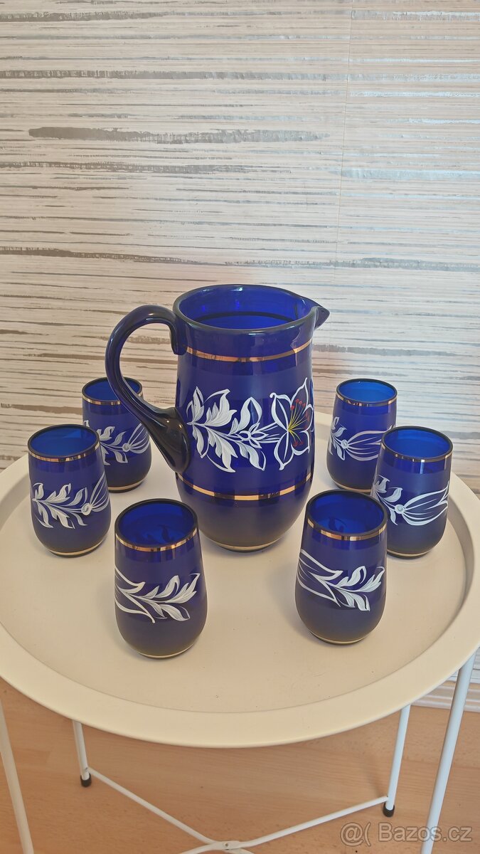 Prodám džbánek a sklenice z modrého skla - 2