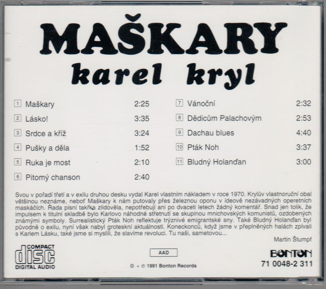 Karel Kryl: Maškary 1991 CD - 2