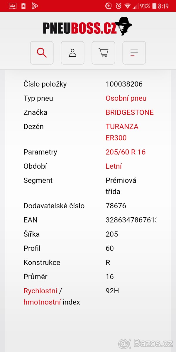 Britgestone Turanza ER300 205/60 R16 92H - 2