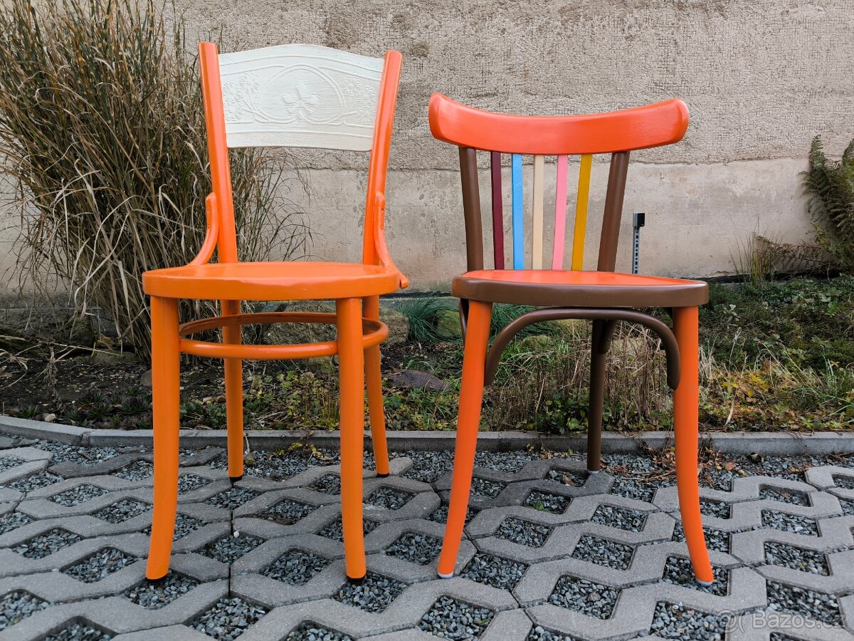 Barevné retro jídelní židle Ton, Thonet - 2 kusy - 2