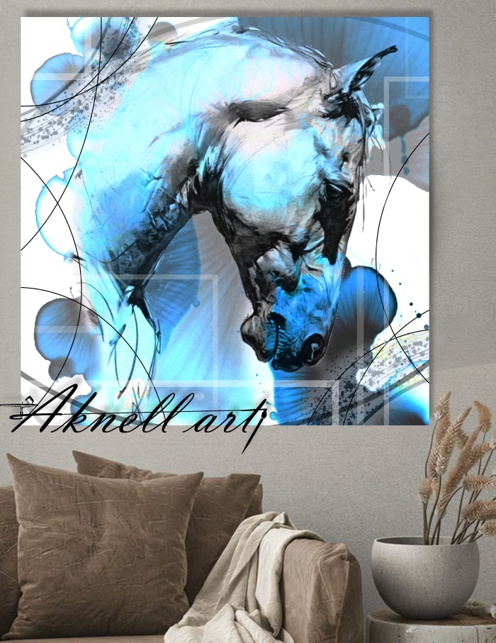 Abstraktní originální obraz - 80 x 80 cm - Blue Horse - 2