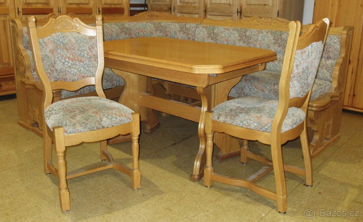 Rustikální rohová lavice + stůl + 2 židle - masiv ( Dub ) - 2