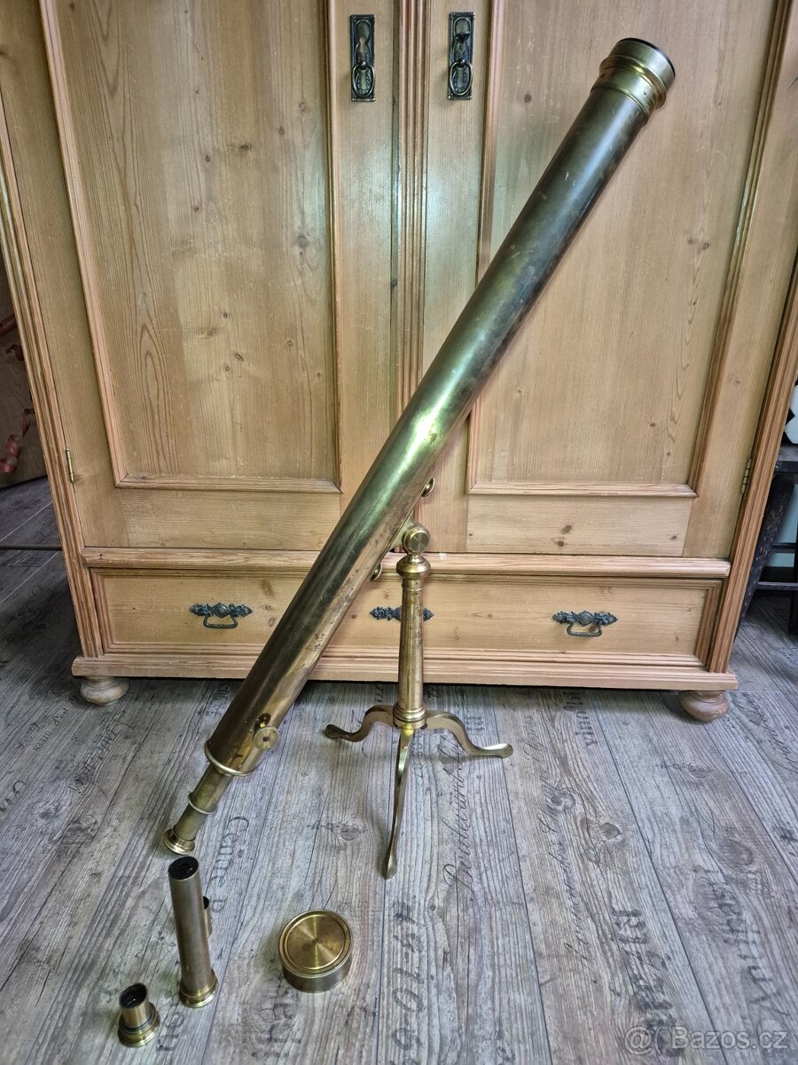 Velký starožitný mosazný dalekohled, 19.st.,Anglie - 2