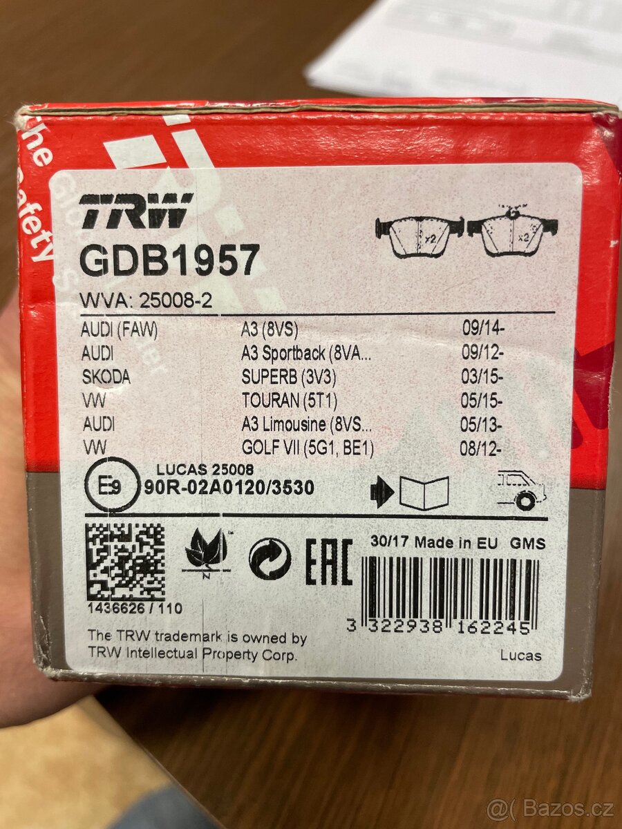 Sada zadních brzdovych destiček TRW GBD1957 - 2